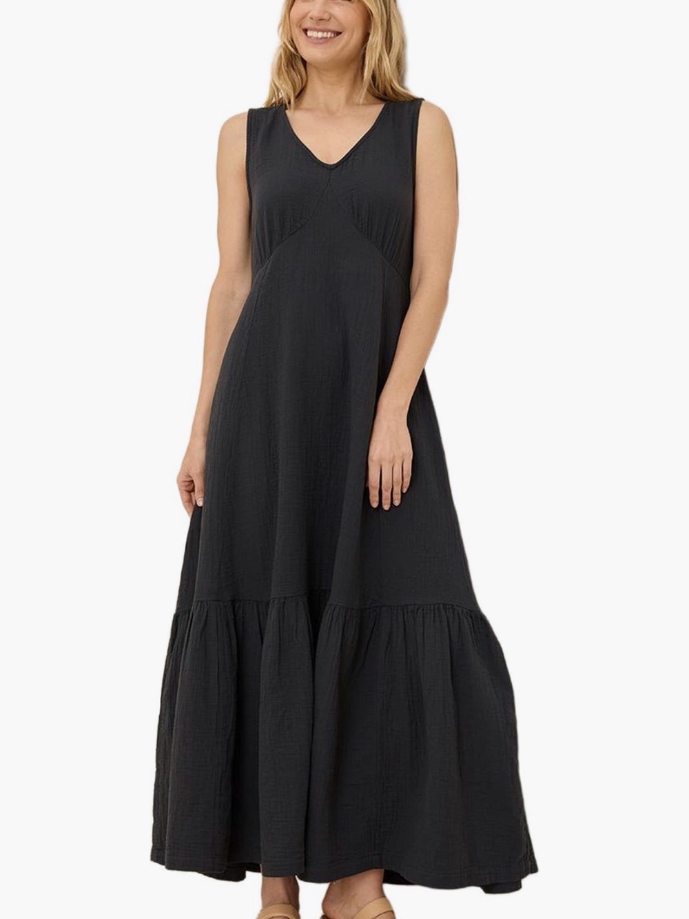 PACT Organic Cotton Double Gauze Beach To Brunch Dress BLACK XXS